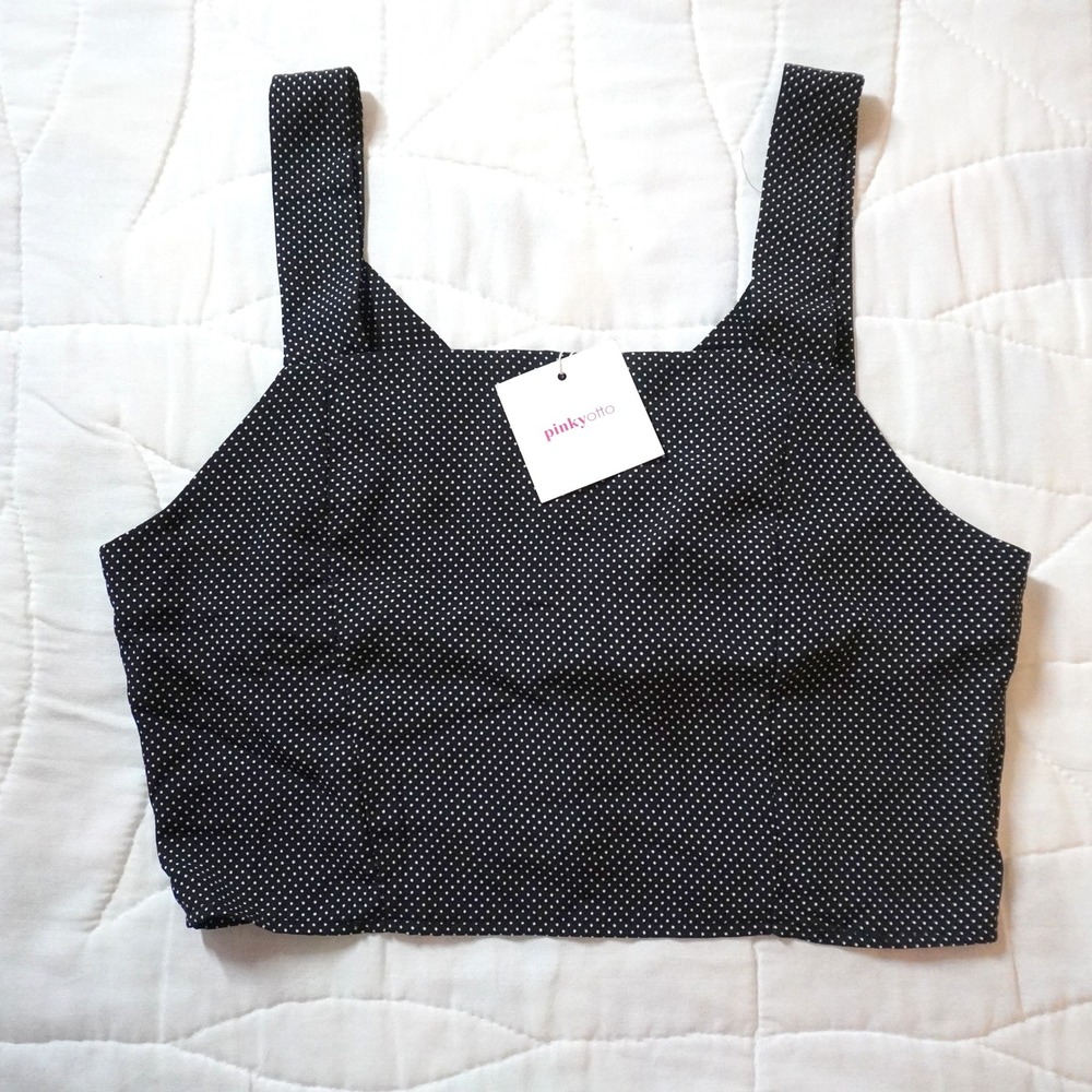 Pinky Otto Tiny Dots S Bra‎ Top Navy Polka Dot Square Neck Crop Tank NWT Cottage